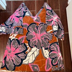 Manuhealii Pink and Orange Floral Midi Dress